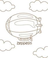 Alphabet Z For Zeppelin Vocabulary School Lesson Cartoon Coloring Pages for Kids and Adult vector