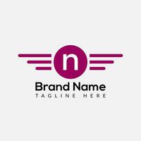 Wing Logo On Letter N Template. Wing On N Letter, Initial Wing Sign Concept Template vector