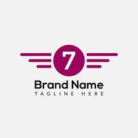 Wing Logo On Letter 7 Template. Wing On 7 Letter, Initial Wing Sign Concept Template vector