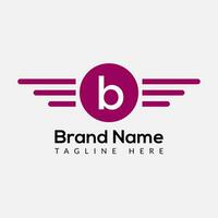 Wing Logo On Letter B Template. Wing On B Letter, Initial Wing Sign Concept Template vector