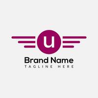 Wing Logo On Letter U Template. Wing On U Letter, Initial Wing Sign Concept Template vector