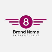 Wing Logo On Letter 8 Template. Wing On 8 Letter, Initial Wing Sign Concept Template vector