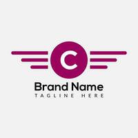 Wing Logo On Letter C Template. Wing On C Letter, Initial Wing Sign Concept Template vector