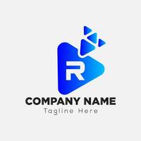 Play Button Logo On Letter R Template. Play icon On R Letter, Initial Play Sign Concept vector