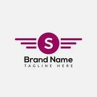 Wing Logo On Letter S Template. Wing On S Letter, Initial Wing Sign Concept Template vector