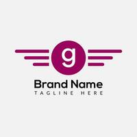 Wing Logo On Letter G Template. Wing On G Letter, Initial Wing Sign Concept Template vector