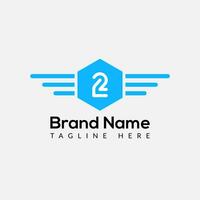 Wing Logo On Letter 2 Template. Wing On 2 Letter, Initial Wing Sign Concept Template vector