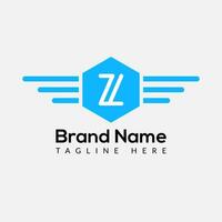 Wing Logo On Letter Z Template. Wing On Z Letter, Initial Wing Sign Concept Template vector