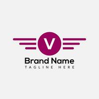 Wing Logo On Letter V Template. Wing On V Letter, Initial Wing Sign Concept Template vector