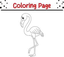 Cute flamingo Bird cartoon coloring page illustration vector. Bird coloring book for kids. vector