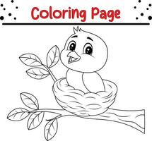 Cute Bird coloring page. black and white vector illustration for a coloring book.