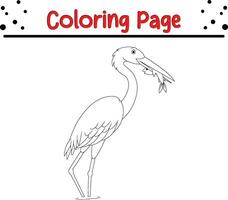 Funny crane bird cartoon coloring page illustration vector. Bird coloring book for kids. vector