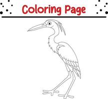 Funny crane bird cartoon coloring page illustration vector. Bird coloring book for kids. vector