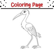 Cute white stork Bird coloring page. black and white vector illustration for a coloring book.