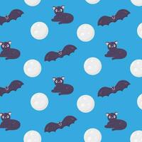Halloween pattern with bat, cat and moon vector
