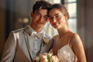 ai generativo foto retrato de un Pareja en Boda día