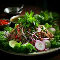 Larb Nua Spicy Minced Beef Salad , AI-generated photo