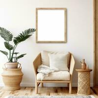 Mock up poster frame in interior background, Scandinavian style , AI-generated photo