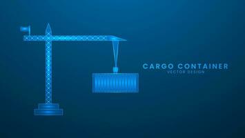 Cargo container import container. Transport logistics, ship port delivery service. Vector illustration with light effect and neon