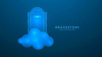 Gravestone with on grave text RIP. Halloween at graveyard. Vector illustration with light effect and neon