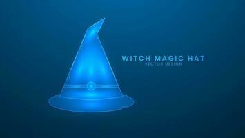 Witch magic hat. Halloween decor. Vector illustration with light effect and neon