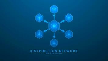 Distribution network for global export and import. World logistic delivery concept. Vector illustration with light effect and neon