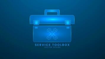 Service toolbox or tool box. Tool storage box for housework. Vector illustration with light effect and neon