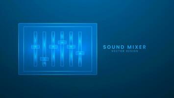 Music and sound mixer. Music sound equalizer interface. Vector illustration with light effect and neon