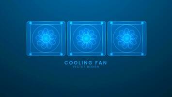 Computer cooler. Computer hardware cooling fan. Vector illustration with light effect and neon