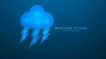 Weather storm. Rain clouds and lightning bolts in the weather forecast. Vector illustration with light effect and neon