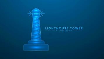 Lighthouse tower with light. Vector illustration with light effect and neon