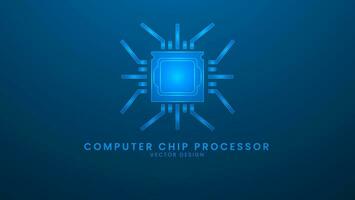 Computer chip processor, or microchip. Artificial Intelligence and Machine Technology Concept. Vector illustration with light effect and neon