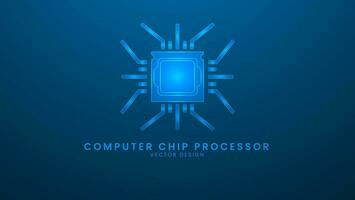 Computer chip processor, or microchip. Artificial Intelligence and Machine Technology Concept. Vector illustration with light effect and neon