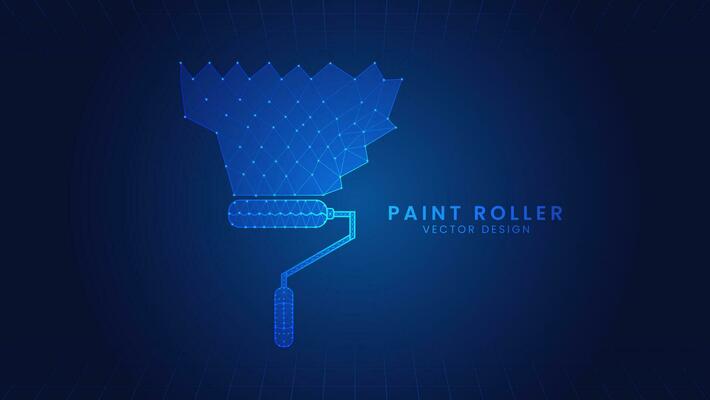 Paint roller hand tool for repairing. Repair or building concept. Polygon outline style
