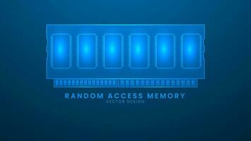 Random access memory. Computer hardware ram. Vector illustration with light effect and neon