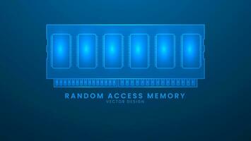 Random access memory. Computer hardware ram. Vector illustration with light effect and neon