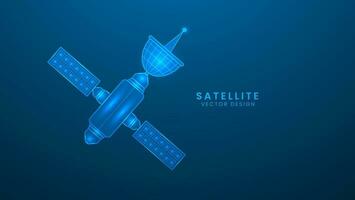 Space satellite communication technology network. Vector illustration with light effect and neon