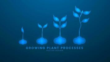 Growing plant processes. The environment and World Environment Day. Vector illustration with light effect and neon