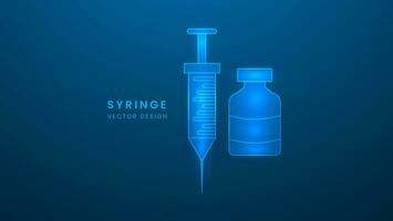 Syringe medical for hospital injection equipment. Healthcare and medicine concept. Vector illustration with light effect and neon