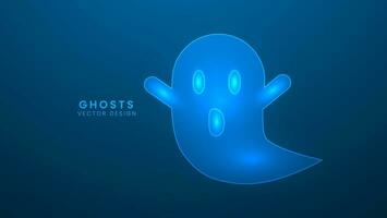 Halloween ghosts with emotions and face expressions. Vector illustration with light effect and neon