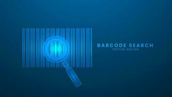 Barcode search with a magnifying glass. Delivery tracking concept. Vector illustration with light effect and neon