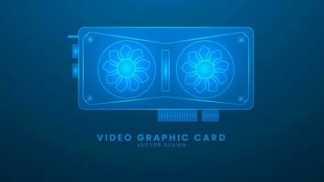 Computer card GPU. Video Graphic Card. Vector illustration with light effect and neon