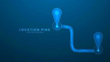 Map of location pins or navigation. locator map GPS direction pointer. Vector illustration with light effect and neon