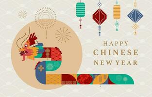 Chinese New Year background with lantern,dragon.Editable vector illustration for banner