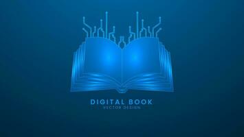 Digital book with circuit board. Artificial Intelligence and Machine Technology Concept. Vector illustration with light effect and neon