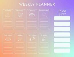 weekly planner.week start on sunday with gradient style that use for horizontal digital vector