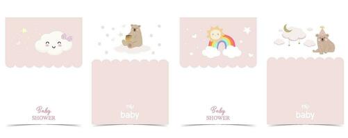Baby shower invitation card with bear,cloud,rainbow for kid birthday, celebration vector