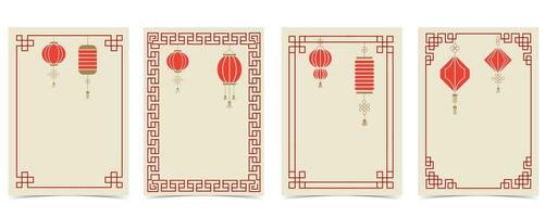 Chinese New Year background with frame,border.Editable vector illustration for postcard,a4 size