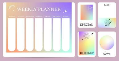 weekly planner.week start on sunday with gradient style that use for horizontal digital vector