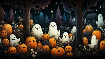 Cute ghost and pumpkins for Halloween photo